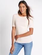 Marks & Spencer Pure Cotton Slash Neck Half Sleeve T-shirt Blush
