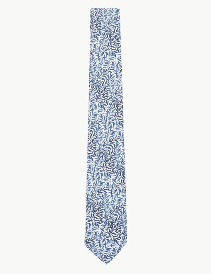 Marks & Spencer Luxury Silk William Morris Willow Print Tie Navy Mix