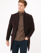 Marks & Spencer Wool Notched Collar Overcoat Burgundy