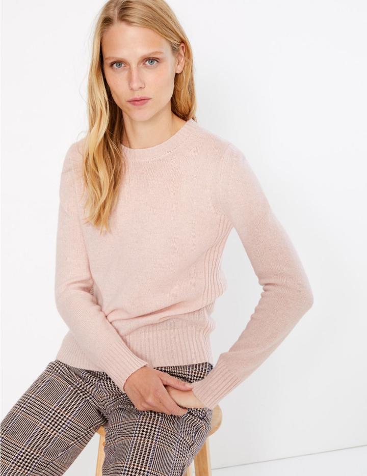 Marks & Spencer Lambswool Round Neck Jumper Light Pink