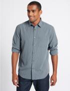 Marks & Spencer Modal Rich Easy Care Shirt With Pocket Blue
