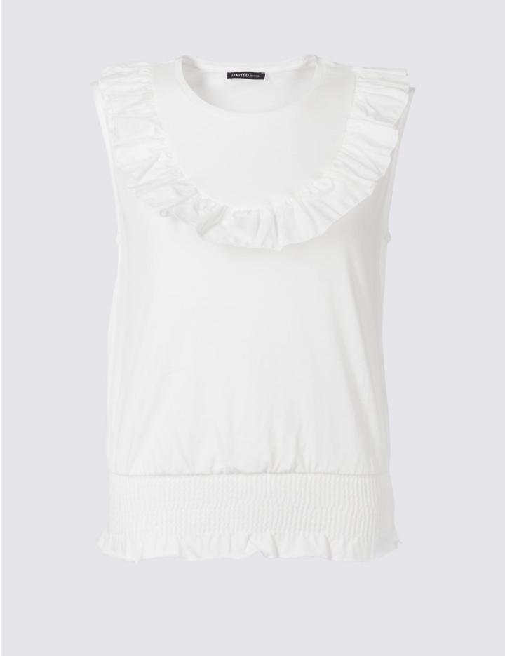 Marks & Spencer Pure Cotton Poplin Ruffle Gypsy Top Soft White