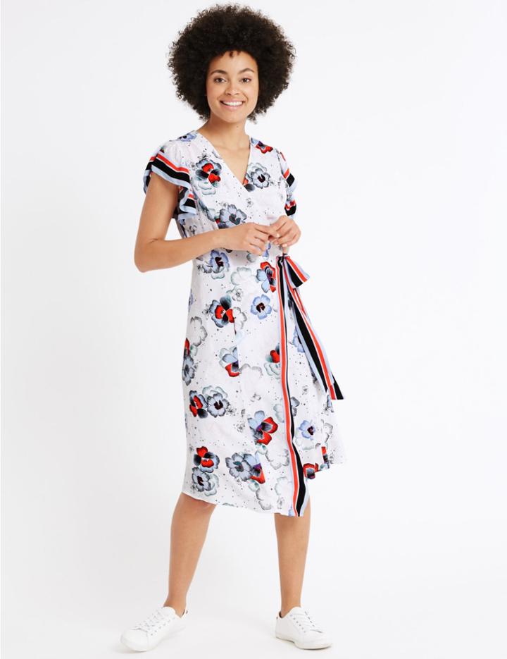 Marks & Spencer Floral Print Wrap Shift Midi Dress Multi