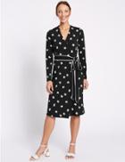 Marks & Spencer Floral Print Wrap Long Sleeve Shift Dress Black Mix