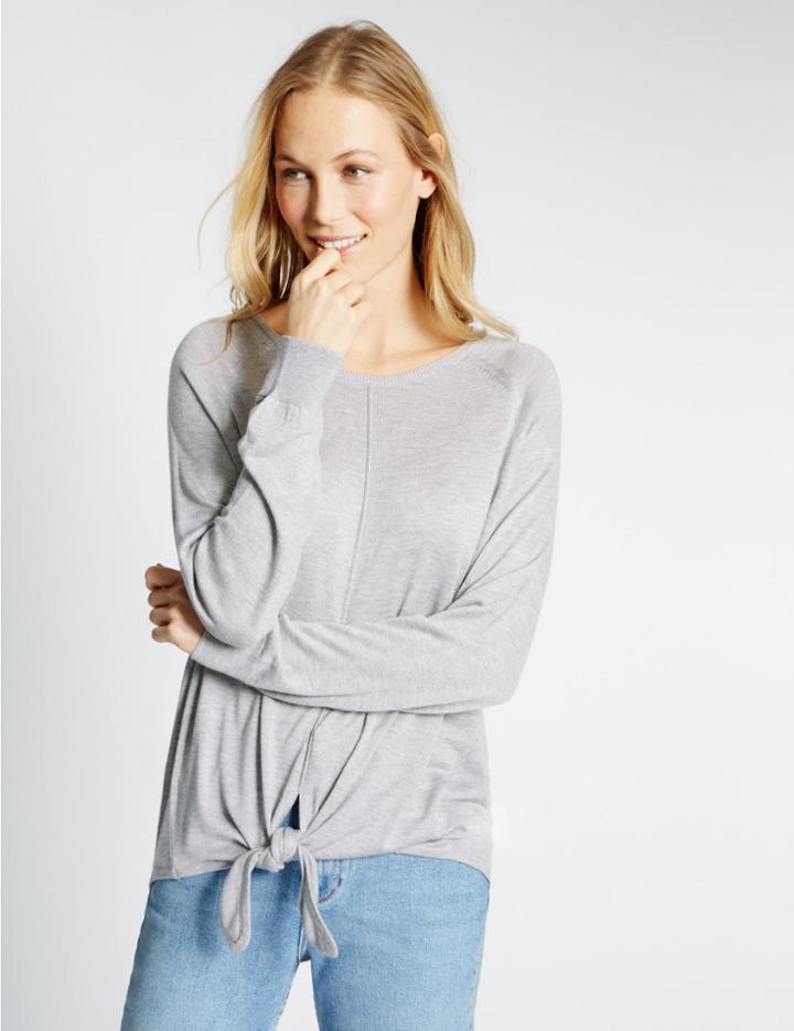Marks & Spencer Tie Front Jumper Grey Marl
