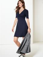 Marks & Spencer Textured Half Sleeve Tea Dress Navy