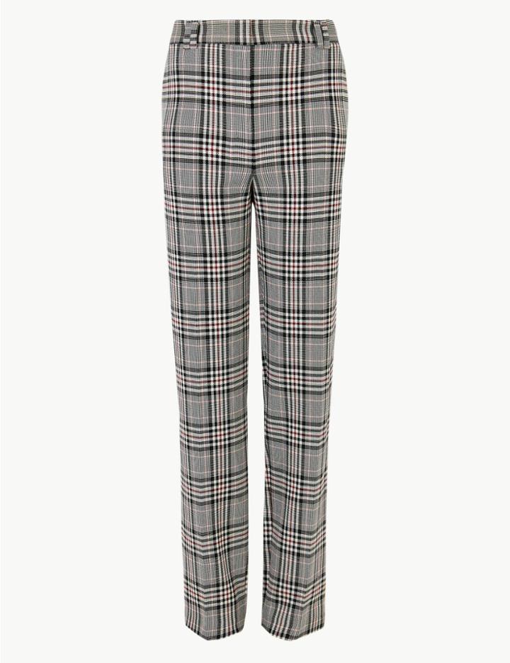 Marks & Spencer Checked Straight Fit Trousers Red Mix