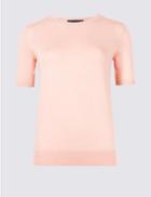 Marks & Spencer Round Neck Short Sleeve Jumper Pale Pink