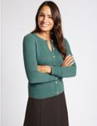 Marks & Spencer Lambswool Blend Round Neck Cardigan Petrol Green