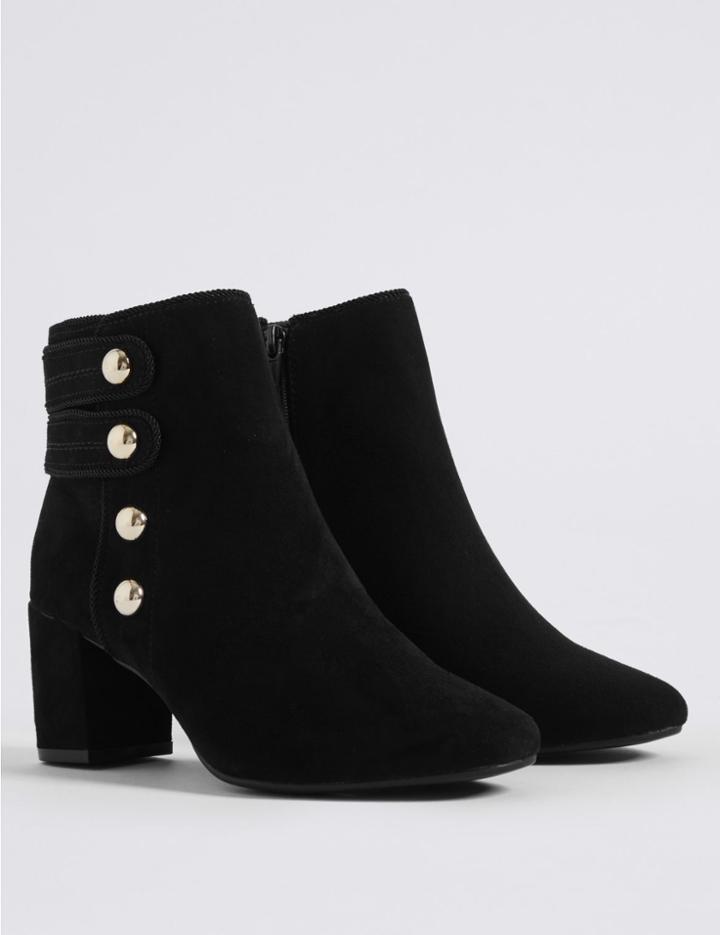 Marks & Spencer Wide Fit Block Heel Four Button Ankle Boots Black