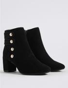Marks & Spencer Wide Fit Block Heel Four Button Ankle Boots Black