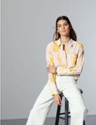 Marks & Spencer Pure Silk Long Sleeve Shirt Yellow Mix