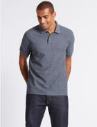 Marks & Spencer Pure Cotton Textured Polo Shirt Denim Mix