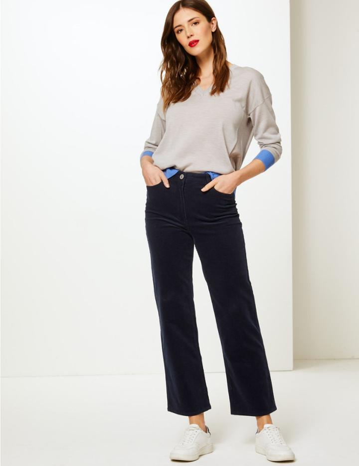 Marks & Spencer Straight Leg Ankle Grazer Trousers Navy