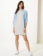 Marks & Spencer Linen Rich Round Neck Shift Dress Oatmeal