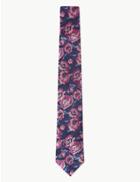 Marks & Spencer Luxury Silk Classic Rose Print Tie Magenta Mix