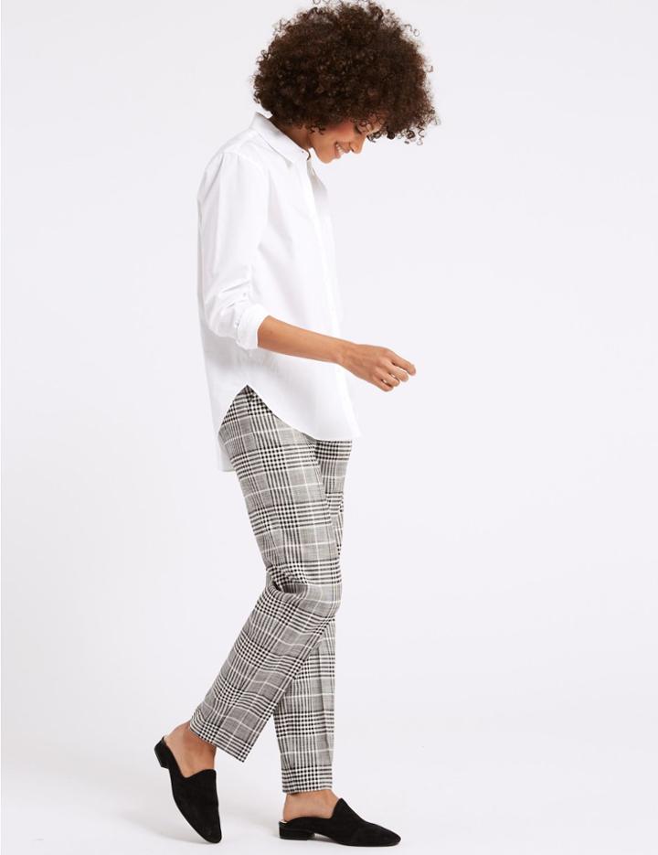 Marks & Spencer Relaxed Straight Leg Checked Trousers Grey Mix
