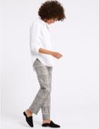 Marks & Spencer Relaxed Straight Leg Checked Trousers Grey Mix