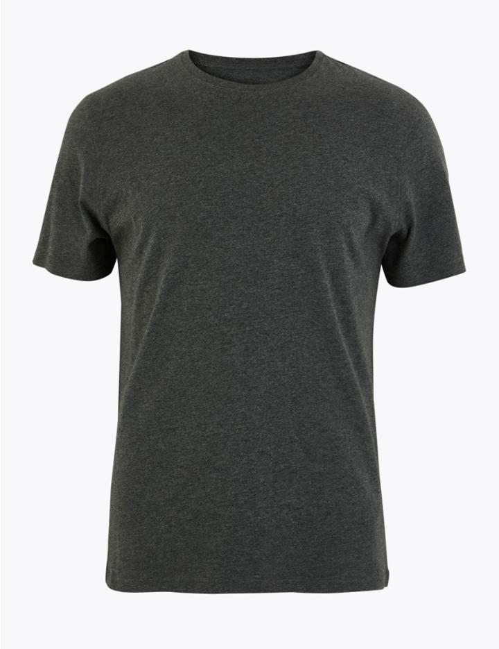 Marks & Spencer Slim Fit Pure Cotton Crew Neck T-shirt Charcoal