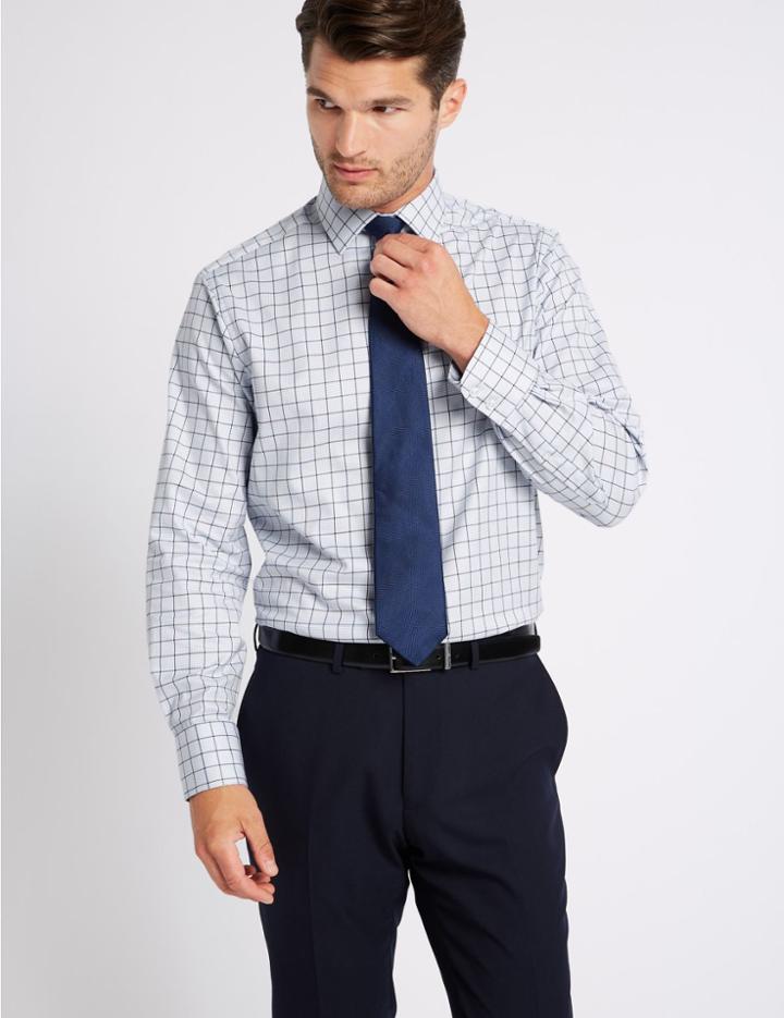 Marks & Spencer Pure Cotton Twill Regular Fit Shirt Blue Mix
