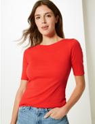 Marks & Spencer Pure Cotton Boat Neck Regular Fit T-shirt Red