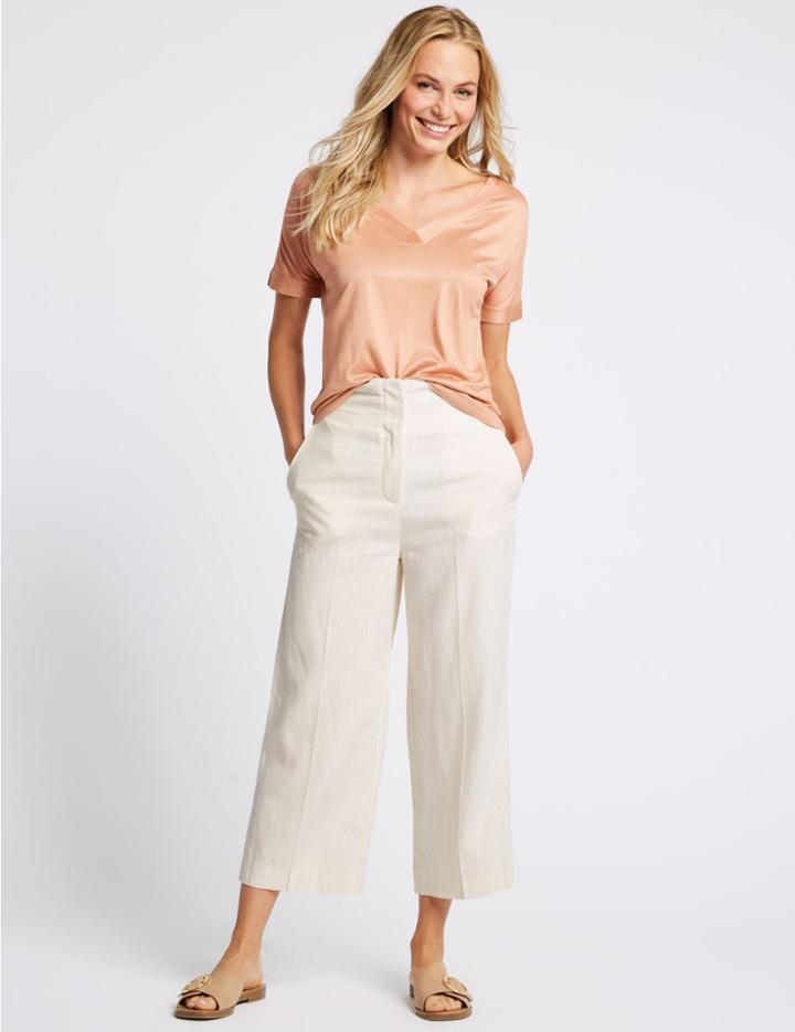 Marks & Spencer Linen Rich Straight Leg Trousers Oyster