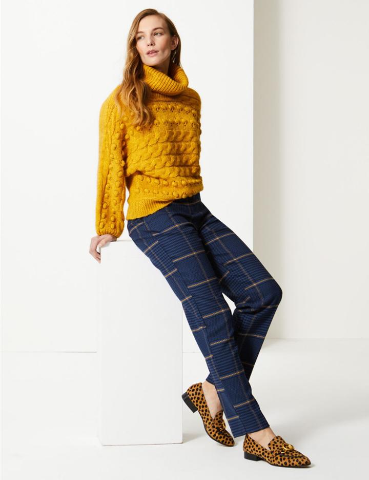 Marks & Spencer Relaxed Straight Leg Checked Trousers Blue Mix
