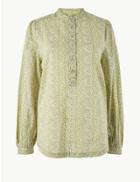 Marks & Spencer Ditsy Floral Popover Blouse Green Mix