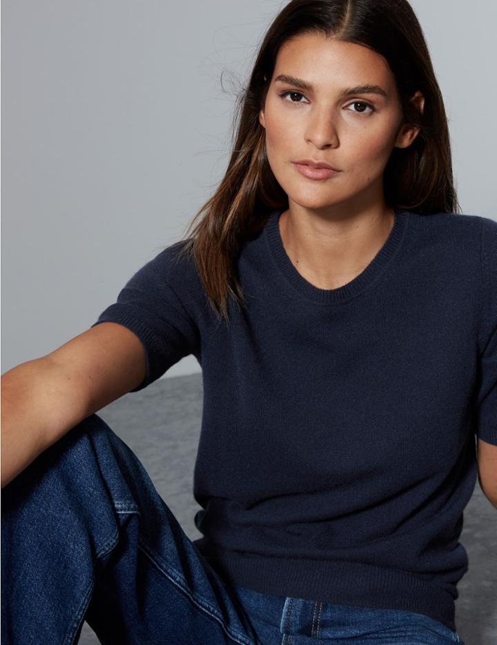 Marks & Spencer Pure Cashmere Round Neck Knitted Top Medium Navy