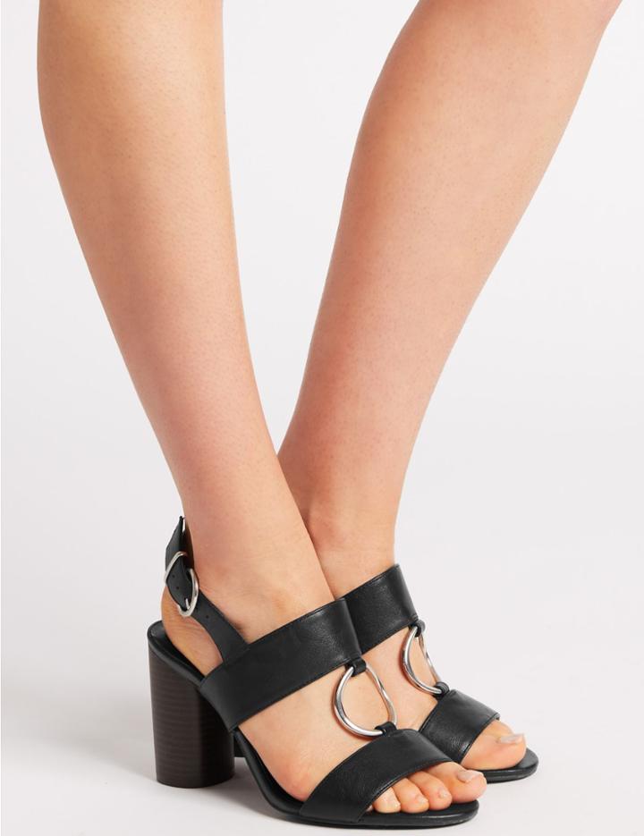 Marks & Spencer Wide Fit Block Heel Two Band Ring Sandals Black