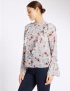 Marks & Spencer Floral Print Long Sleeve Blouse Ivory Mix