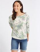 Marks & Spencer Floral Print Round Neck Long Sleeve Top Ivory Mix