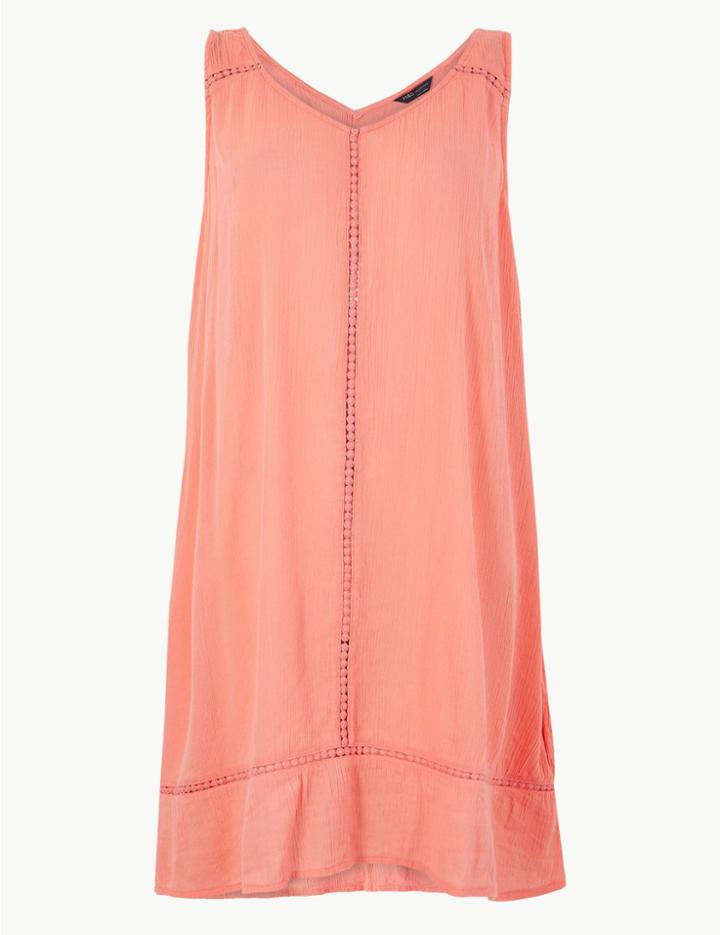 Marks & Spencer Crinkle Sleeveless Relaxed Fit Beach Dress Coral Mix