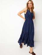 Marks & Spencer Pure Cotton Embroidered Waisted Maxi Dress Indigo
