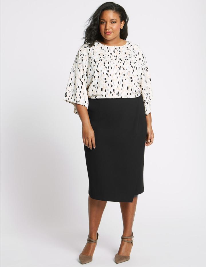Marks & Spencer Curve Ponte Wrap Pencil Midi Skirt Black