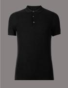Marks & Spencer Pure Cotton Textured Slim Fit Polo Shirt Navy