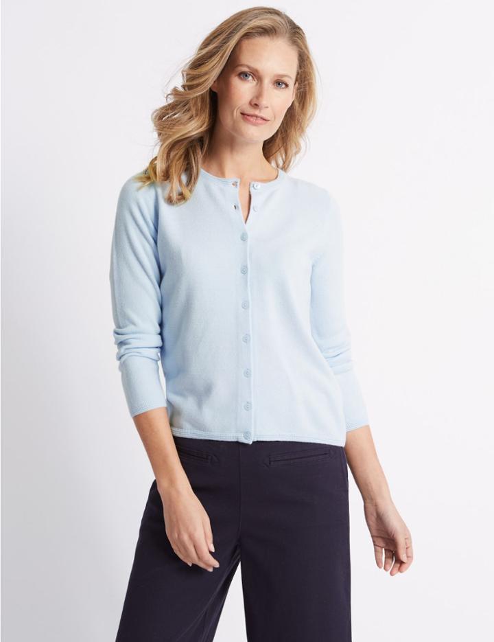 Marks & Spencer Round Neck Cardigan Ice Blue