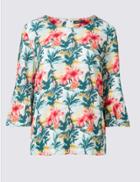 Marks & Spencer Floral Print 3/4 Sleeve Shell Top Green Mix