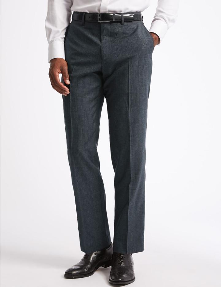 Marks & Spencer Charcoal Textured Tailored Fit Wool Trousers Charcoal