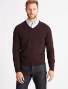 Marks & Spencer Pure Extra Fine Lambswool V-neck Jumper Aubergine