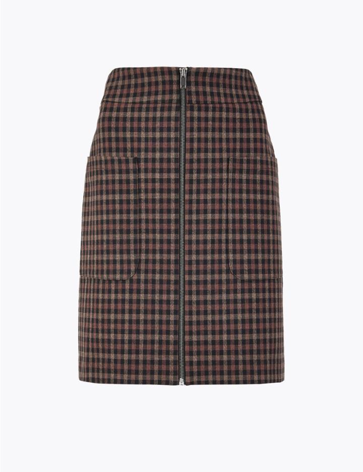 Marks & Spencer Checked A-line Mini Skirt Brown Mix