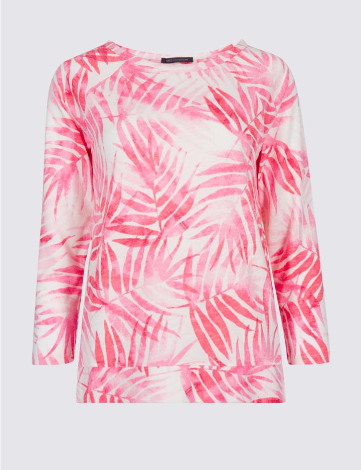Marks & Spencer Printed Round Neck Long Sleeve Top Pink Mix