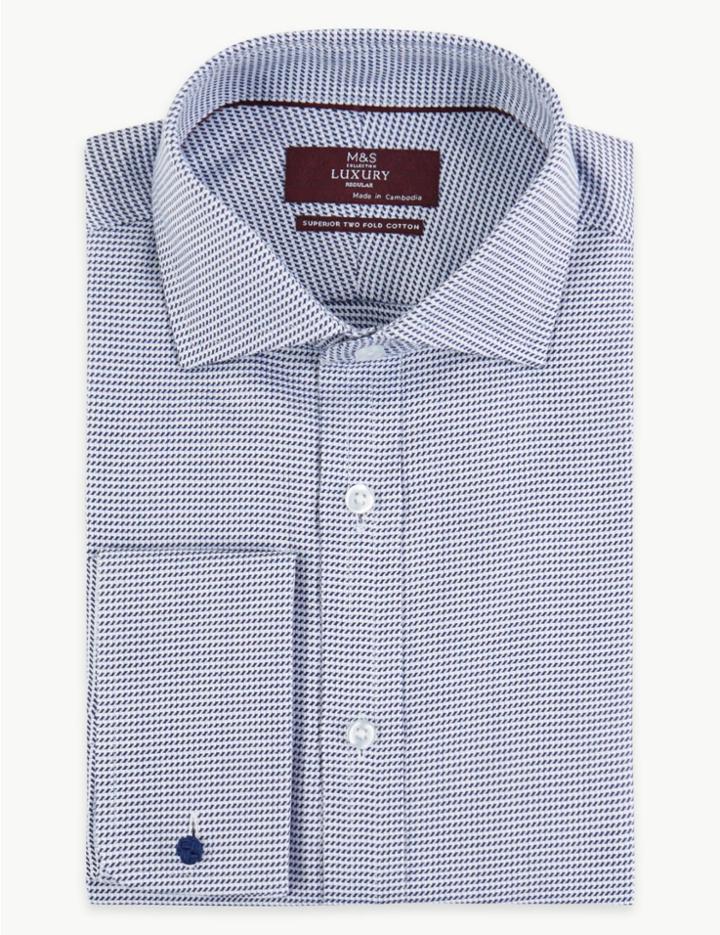 Marks & Spencer Cotton Wave Stitch Easy To Iron Shirt Navy Mix