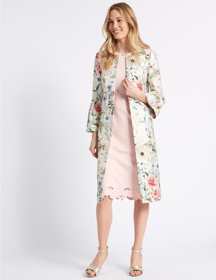 Marks & Spencer Jacquard Floral Print Blazer Ivory Mix
