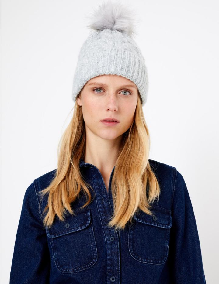 Marks & Spencer Cable Knit Pom-pom Beanie Grey