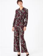 Marks & Spencer Floral Print Waisted Jumpsuit Black Mix