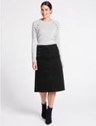 Marks & Spencer Cotton Rich Cord A-line Midi Skirt Black