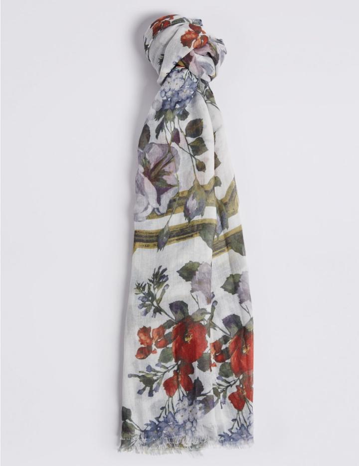 Marks & Spencer Framed Floral Print Scarf Cream
