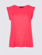 Marks & Spencer Petite Woven Trim Sleeve Round Neck T-shirt Pink
