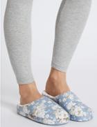 Marks & Spencer Floral Print Mule Slippers Blue Mix